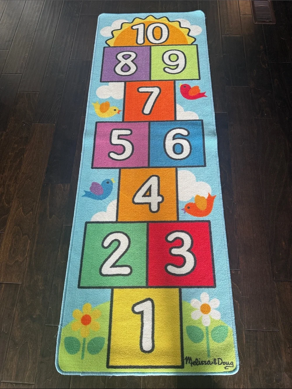 Melissa & Doug Bright Blue Hopscotch Number Play Rug with Multicolor Squares